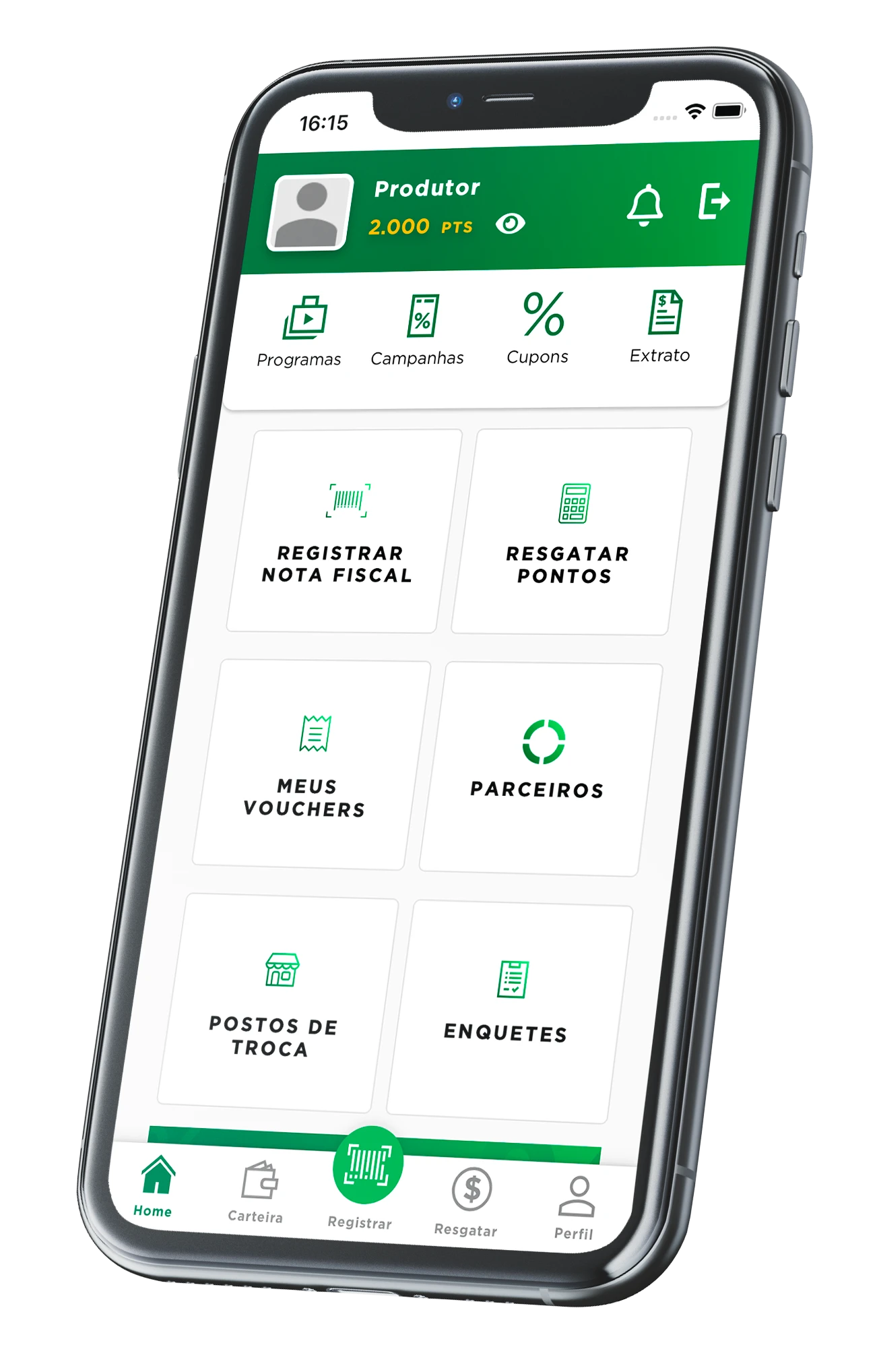 Smartphone com o app Clube Agro